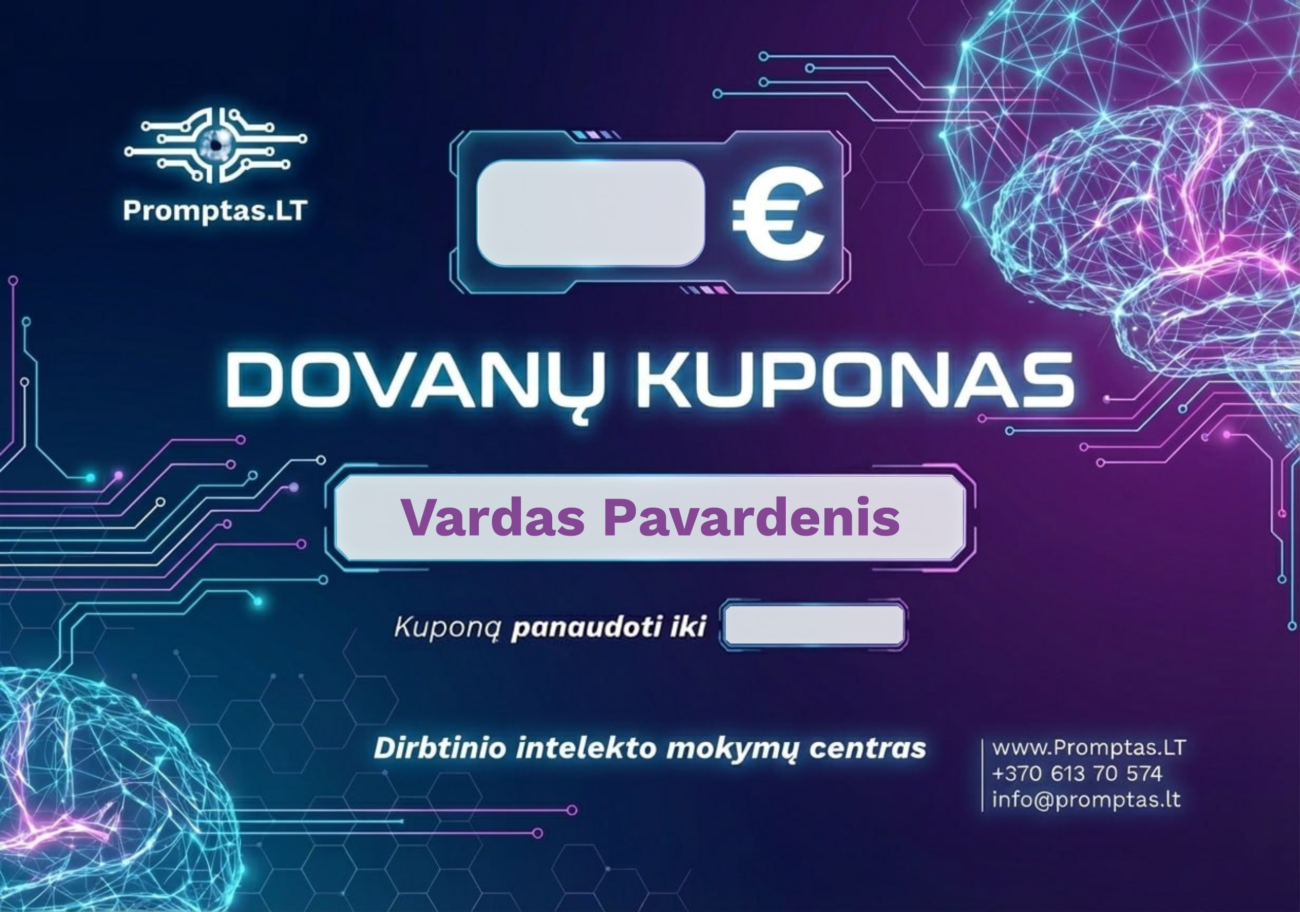 Dovanų kuponas dirbtinio intelekto mokymams